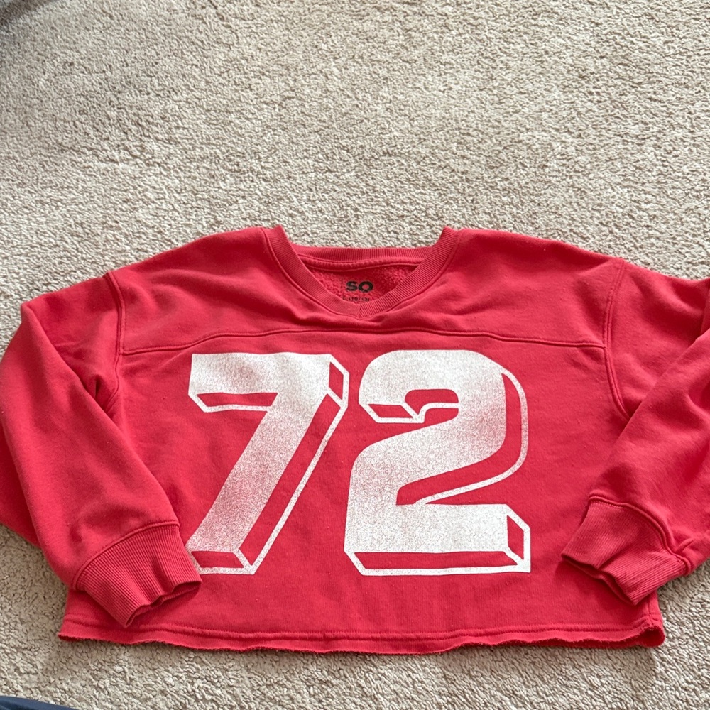 SO Red Cropped Sweatshirt with White '72' Graphic